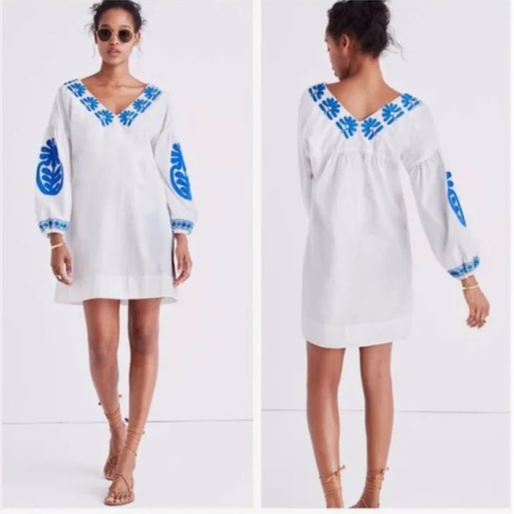 Madewell | Dresses | Madewell Dress With Blue Embroidery | Poshmark